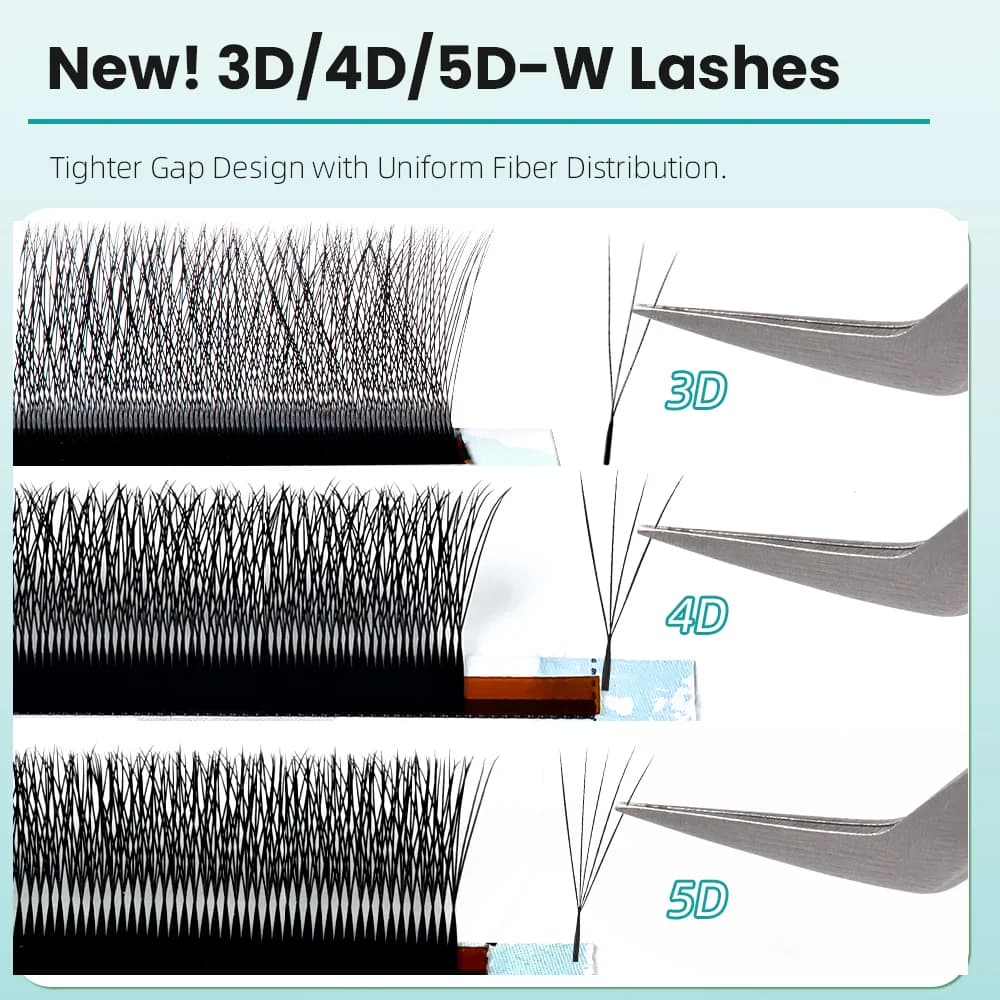 Keskeny 3D/4D/5D W alakú előre készített legyezőszempillák