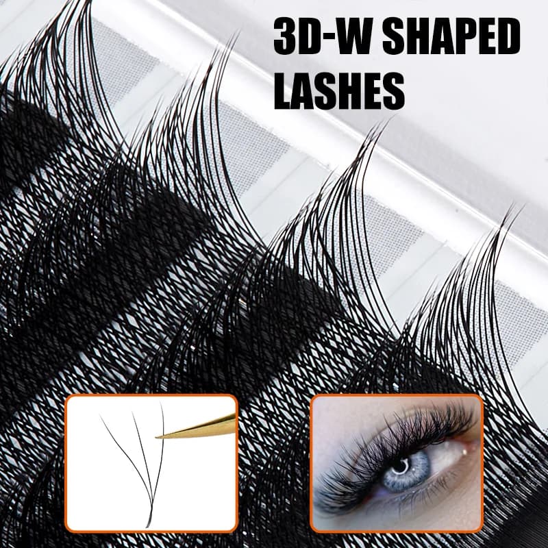 3D W alakú előre gyártott volumen legyező műszempilla csomók